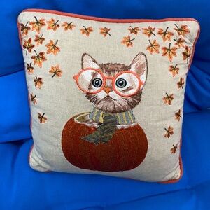 Pier1 imports Pillow Kitten Wearing A Green And Yellow Scurf In A Pumpkin NWTS